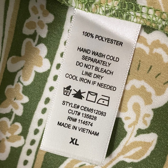 Pleione Olive Floral Print Green Beige White Long Sleeve Blouse Size XL - Picture 6 of 7